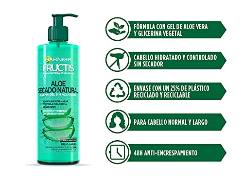 Garnier Tratamiento Capilar Hidratante Fructis Aloe Secado al Aire para Pelo Normal, Largo con Alore vera y Glicerina vegetal, 3 x 400 ml