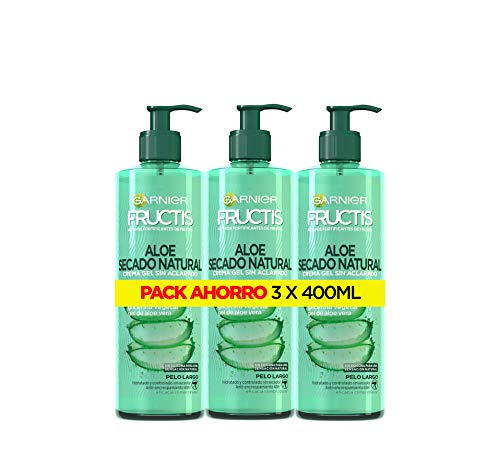 Garnier Tratamiento Capilar Hidratante Fructis Aloe Secado al Aire para Pelo Normal, Largo con Alore vera y Glicerina vegetal, 3 x 400 ml