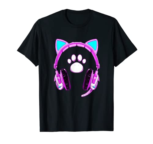 Gato oído auriculares gatito gatito Gamer Girls Anime Camiseta