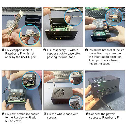 GeeekPi Raspberry Pi 4 Caja de metal con ventilador, Raspberry Pi 4B Caja con Raspberry Pi Refrigerador de CPU de bajo perfil, Raspberry Pi Horizontal ICE Tower Cooler