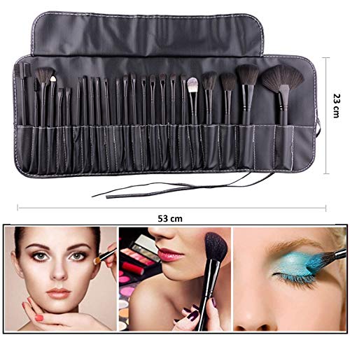 GeekerChip Brochas de Maquillaje,24 Piezas de Conjuntos de Pinceles de Maquillaje con Bolsa de Viaje,para las Cejas,Base de Maquillaje,Polvos,Crema,Set de Brochas de Maquillaje(Negro)