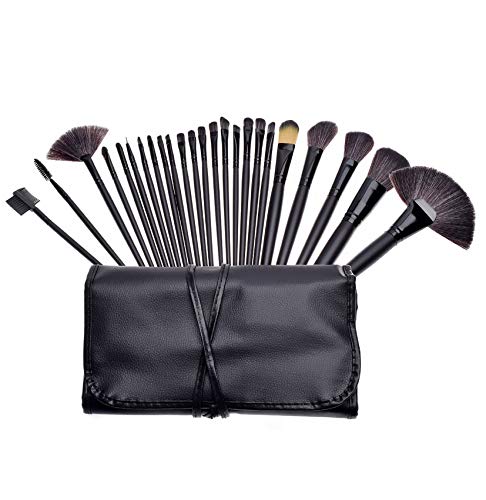 GeekerChip Brochas de Maquillaje,24 Piezas de Conjuntos de Pinceles de Maquillaje con Bolsa de Viaje,para las Cejas,Base de Maquillaje,Polvos,Crema,Set de Brochas de Maquillaje(Negro)