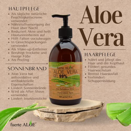 GEL Aloe Vera PURO 99% CERTIFICADO ORGANICO 100% Para CARA CUERPO CABELLO Deja PIEL Suave - 500 ml / 16.9 fl oz