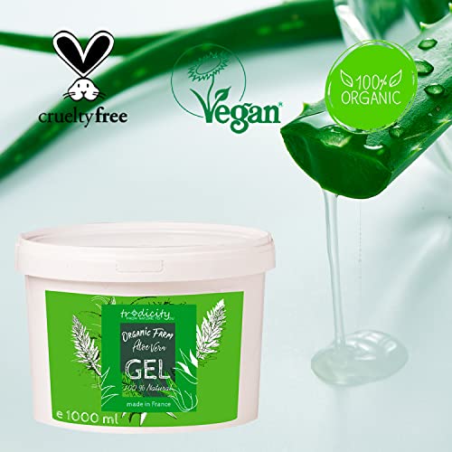 Gel de Aloe Vera 100% Natural para el Cuidado de la Piel (Corporal & Facial, el Cabello, Quemaduras Solares (After Sun), Depilación y Afeitado (After Shave), Piel con Acné y Envejecida - 1000ml 1kg