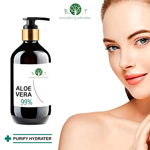 Gel de Aloe Vera 100% Puro & Ecológico. TRIPLE ACCIÓN: Nutritivo, Reparador & Protector de la Piel (Cara & Cuerpo). Hidratante del Cabello & Barba. 100% Natural, Puro & Ecológico - 500 ml