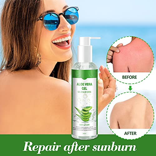 Gel de Aloe Vera 100% Puro,250 ML Aloe Vera Crema Natural,Gel Hidratante para Cara,Cabello y Cuerpo,Ideal para el Acné,Pieles Secas y Quemadas Solares,Calmante,Nutritiva y Antisensible| con Bomba…