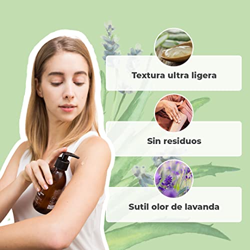 GEL DE ALOE VERA ORGÁNICO | Hecho con Pulpa Fresca de Aloe 100% Puro y Lavanda | Sin Xantano | Rostro, Contorno de Ojos, Cuerpo, Cabello | Botella de vidrio + Bomba (100ml)