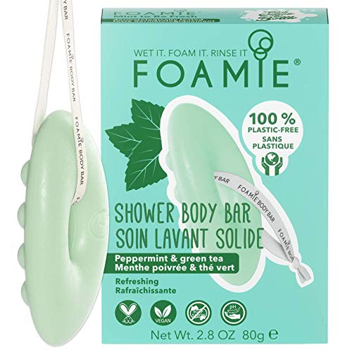 Gel de ducha 2 en 1 solido Foamie para todo tipo de piel con aceite de menta y té verde para una ducha refrescante 100% vegano y sin plástico 80 g