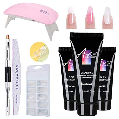 Gel nails kit,15ml Nail Gel de Construcción Rápida Gel UV Espátula Extensión del cepillo Puntas falsas Set