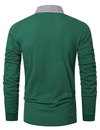 GHYUGR Polo Hombre Manga Larga Camiseta Deporte Clásico Elegante Cuadros Cuello T-Shirt,Verde,L