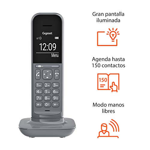 Gigaset CL390 - Teléfono fijo inalámbrico para casa, pantalla iluminada, agenda 150 contactos, gris