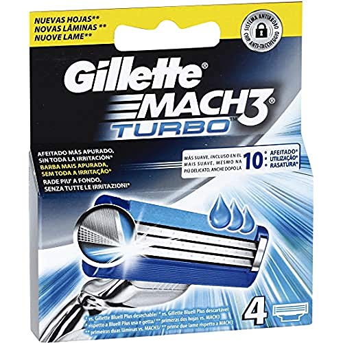 Gillette Mach3 Turbo - Cuchillas de Recambio Para Maquinilla de Afeitar - 4 Unidades