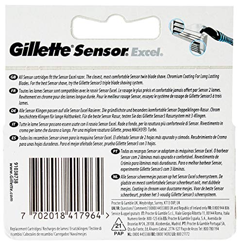 Gillette Sensor Excel Cuchillas de Afeitar Hombre, Paquete de 5 Cuchillas de Recambio