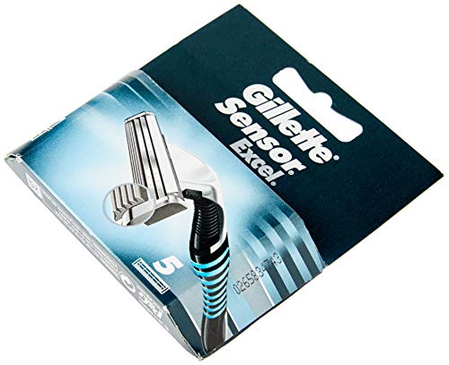 Gillette Sensor Excel Cuchillas de Afeitar Hombre, Paquete de 5 Cuchillas de Recambio