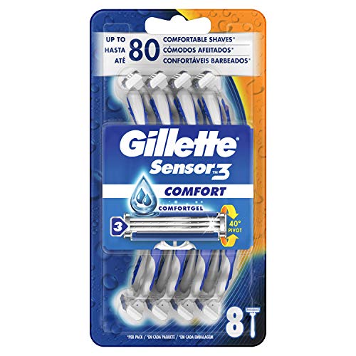 Gillette Sensor3 Comfort Maquinillas de Afeitar Desechables Hombre, Paquete de 8 Cuchillas de Afeitar