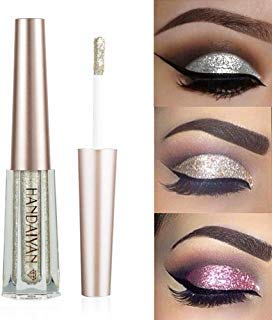 GL-Turelifes Sombra de ojos líquida con purpurina Lentejuelas estrelladas Sirena Sombra de ojos de larga duración Impermeable Brillante Maquillaje de ojos (# 7 Plata)