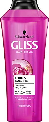 GLISS - Champú Long&Sublime, 370 ml, para cabello largo con raíces grasas, Gama protectora