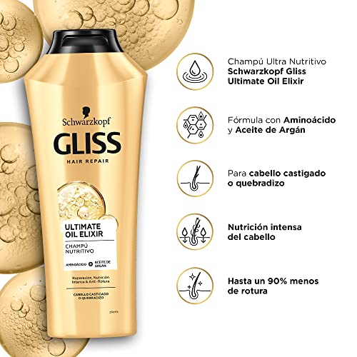 Gliss - Champú para pelo castigado o quebradizo - Ultimate Oil Elixir - 6uds de 250ml (1.500ml)– Gama Nutrición