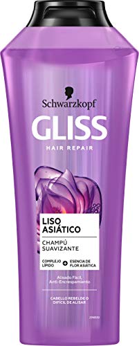 Gliss - Champú para pelo rebelde o difícil de alisar - Liso Asiático - 6uds de 370ml (2.220ml) – Gama alisado fácil