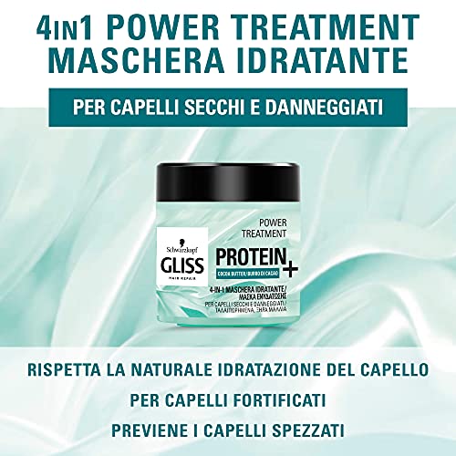 Gliss - Mascarilla Capilar Hidratante 4 En 1 - Para pelo normal - Con Manteca De Cacao - 400Ml, Fórmula vegana y sin colorantes artificiales