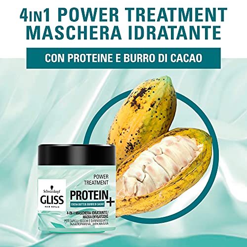 Gliss - Mascarilla Capilar Hidratante 4 En 1 - Para pelo normal - Con Manteca De Cacao - 400Ml, Fórmula vegana y sin colorantes artificiales