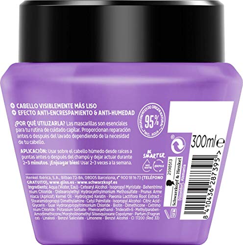 Gliss - Mascarilla para pelo rebelde o difícil de alisar - Liso Asiático – 6uds de 300ml (1.800ml) – Gama alisado fácil