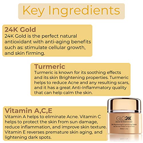 GLO24K Crema aclarante y aclaradora con oro de 24 k, cúrcuma y vitaminas A, C, E