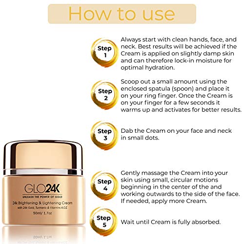 GLO24K Crema aclarante y aclaradora con oro de 24 k, cúrcuma y vitaminas A, C, E