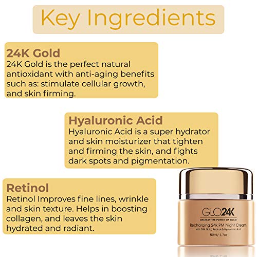 GLO24K Retinol Night Cream con 24k, fórmula antienvejecimiento con ácido hialurónico