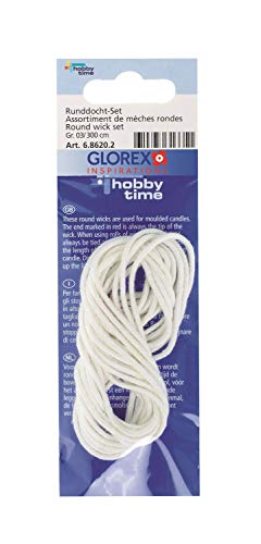 Glorex Vela Encerada, Mecha Plana de 3 x 10 mm, Aprox. 90 cm de Largo, Ideal Gel, Velas enrollables y tirones, Blanco, talla única