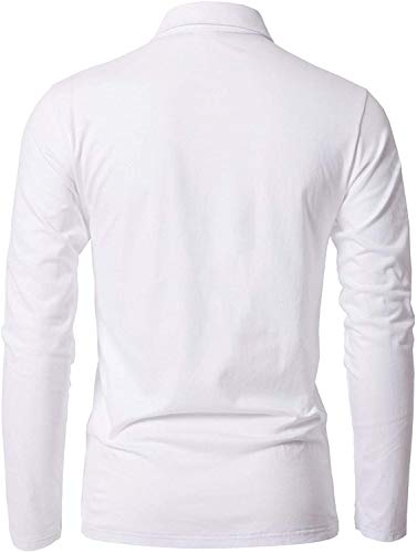 GNRSPTY Polo Manga Larga Hombre Algodon Slim Fit Camiseta Colores de Contraste Bordado de Ciervo Deporte Basic Golf Negocios T-Shirt Top,Blanco,XL