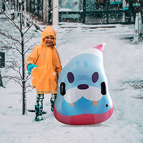 Gogokids Deslizadores Hinchables de Nieve para Niños - Trineo de Nieve Inflable con Asas para El Parque Acuático de Esquí de Invierno, Inflado Suave para Niños Círculo de Esquí, León Marino