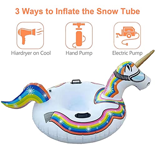 Gogokids Deslizadores Hinchables de Nieve - Trineo de Nieve con Asas para el Parque Acuático de Esquí de Invierno, Inflado Suave Círculo de Esquí para Niños y Adultos, Caballo Blanco