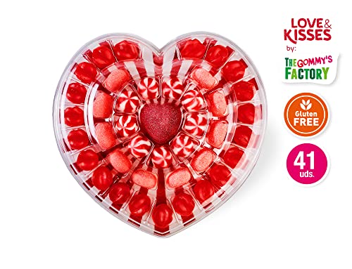 Gommy's Factory LOVE&KISSES (Sin Gluten). Tarta Regalo de Gominolas con Forma de Corazón, 41 Golosinas, 250 g