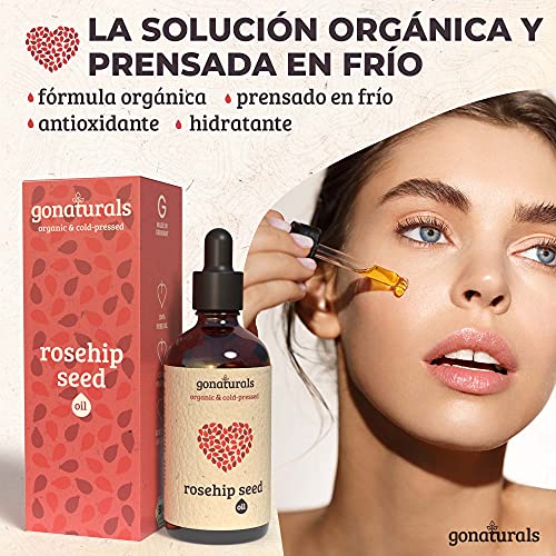 GoNaturals Aceite Rosa Mosqueta Puro - Aceite de Rosa Mosqueta para Cicatrices y Estrias - Aceite Puro Rosa Mosqueta Facial Nutritivo - Aceite de Mosqueta Bio, Hidratante para Cuerpo y Cabello, 50ml