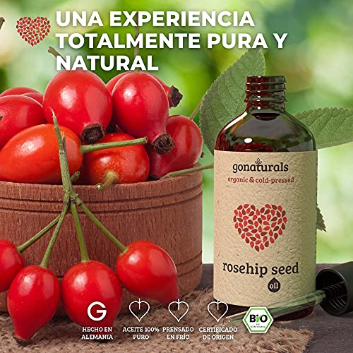 GoNaturals Aceite Rosa Mosqueta Puro - Aceite de Rosa Mosqueta para Cicatrices y Estrias - Aceite Puro Rosa Mosqueta Facial Nutritivo - Aceite de Mosqueta Bio, Hidratante para Cuerpo y Cabello, 50ml