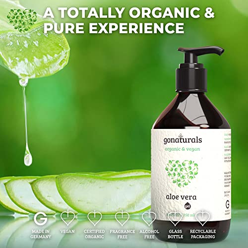 GoNaturals Gel Aloe Vera Puro Refrescante Natural - Aloe Vera Gel Organico 100% Vegano - Gel Aloe Vera 100 Puro, Natural After Sun - Gel de Aloe Vera Puro para la Cara - Aloe Vera para el Pelo, 250ml