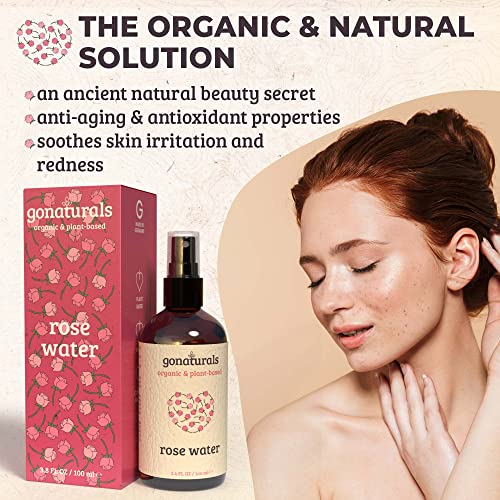 GoNaturals Tonico Agua de Rosas Pura - Agua de Rosas Natural Pura Refrescante - Agua de Rosas Tonico Facial para Piel Grasa - Agua de Rosas Bio, Tonico Facial Piel Sensible - Hidrolato de Rosas, 100ml