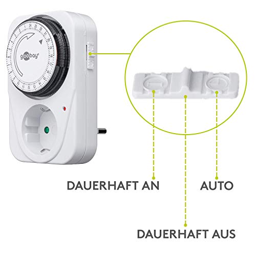 Goobay 55539 Interruptor horario analógico para interiores - interruptor horario para tomas de corriente - ciclo de 15 minutos ajustable - LED de control - funcionamiento continuo posible – Set de 3