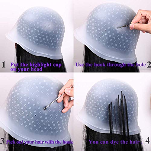 Gorro De Tinte Para El Cabello Reutilizable, Gorro De Silicona De Alto Brillo,Con Gorro De Tinte y Gancho Para Gorro De Aceite, Adecuado Para Niñas y Mujeres Para Teñir El Cabello