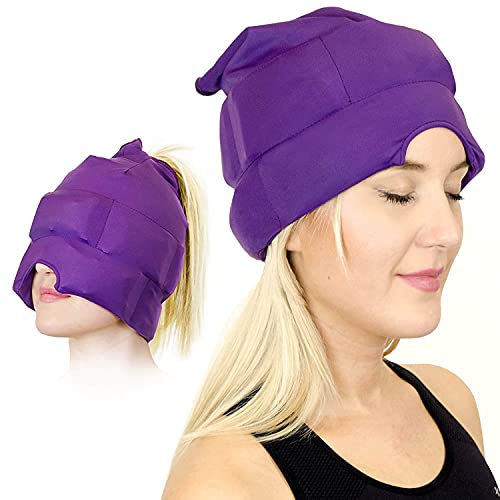 Gorro diadema para migraña y dolor de cabeza. Mascara antifaz gel frio para aliviar la tensión y calmar el dolor de cabeza y ojos. Elástico, cómodo, oscuro y fresco de Magic Gel)