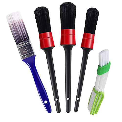 Gotetiso 5 Piezas Set de Cepillo Limpieza Coche Pincel Limpieza de Detalles Juego de Cepillo de Limpie Cepillo de Limpieza de Coche Auto Detailing Brush Set para Interior y Exterior de Coche