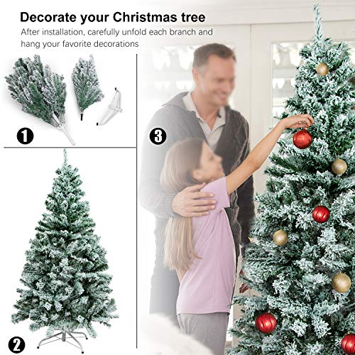 Gotoll Árbol de Navidad Nevado 150cm 328 Ramas,Árbol de Navidad Artificial de Pino con Soporte Metálico Árbol Navideña de PVC Abeto Decoración Navideña Decoración Navideña en Interiores y Exteriores