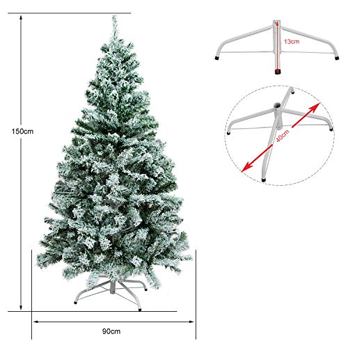 Gotoll Árbol de Navidad Nevado 150cm 328 Ramas,Árbol de Navidad Artificial de Pino con Soporte Metálico Árbol Navideña de PVC Abeto Decoración Navideña Decoración Navideña en Interiores y Exteriores