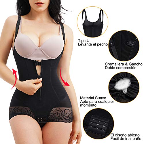 Gotoly Mujer Bodies Moldeadores Faja Reductora Lencería Moldeadora Corsé Control de Abdomen Ropa Interior Faja con Cremallera Busto Abierto Shapewear (Negro, Medium)