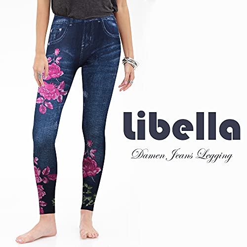 GoVIA Pack de 2 Señoras Estampado Polainas Jeans Look Denim Pantalones Modernas Casual Cintura Alta Estiramiento Leggins Elástico 4159 Negro Azul