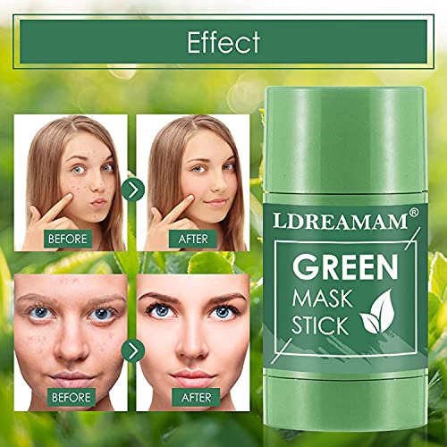 Green Stick Mask,Mascarilla de té verde,Purifying Clay Stick Mask,Control De Aceite Hidratante,Limpieza Profunda,Eliminación Puntos negros & Acné,Ajuste del equilibrio de grasa,Para Todo Tipo de Piel