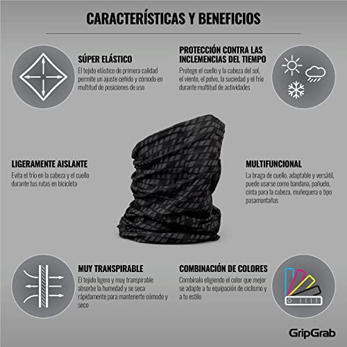 GripGrab Braga de Cuello Ciclismo Running Deporte 8 Colores Tubular Bandana Pañuelo Cabeza Verano Hombre Mujer Calentadores Babeza, Adultos Unisex, Negro, Talla Única