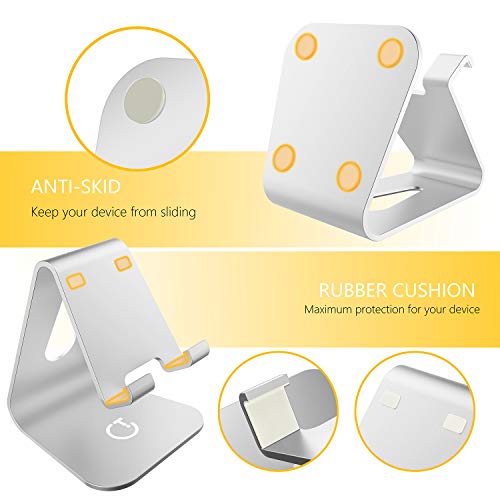 Gritin Soporte Móvil, Soporte Móvil Mesa Soporte Dock Base Aleación de Aluminio para Teléfono para Phone X / 8 Plus, iPad Mini, Huawei, Galaxy S6 S7 S8- Plata