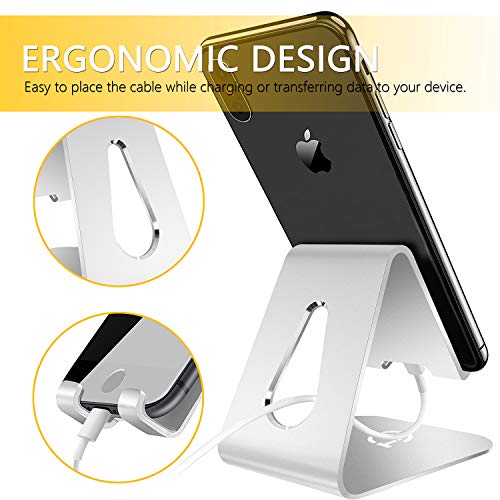 Gritin Soporte Móvil, Soporte Móvil Mesa Soporte Dock Base Aleación de Aluminio para Teléfono para Phone X / 8 Plus, iPad Mini, Huawei, Galaxy S6 S7 S8- Plata